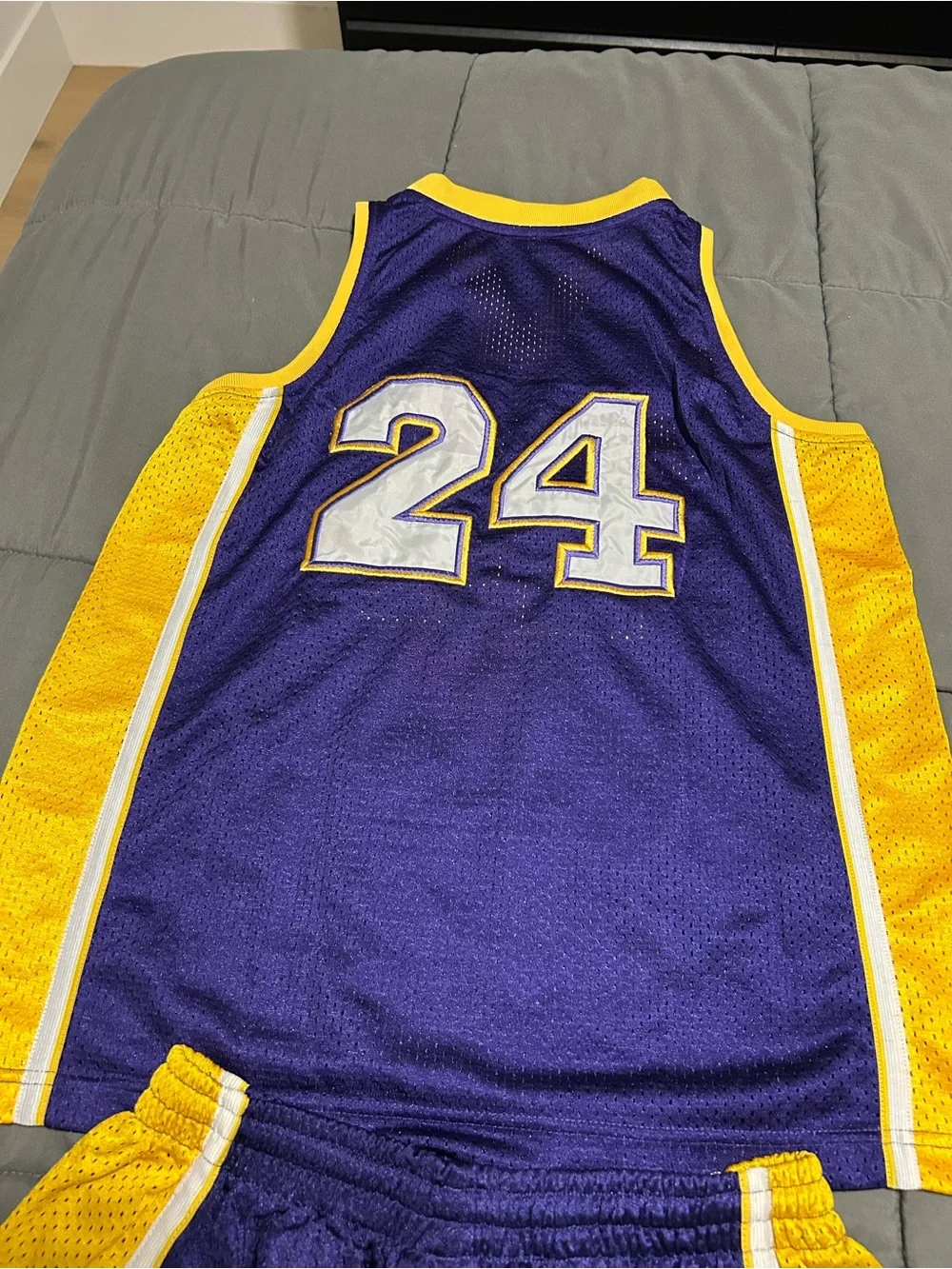 Los Angeles #24 Purple and Yellow Basketball Jersey and Shorts Set. READ